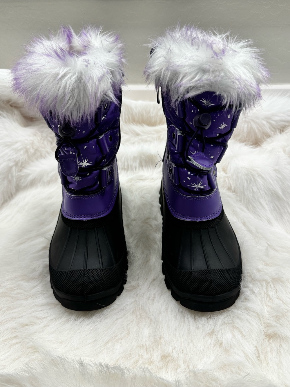 Kids Purple Snow & Rain Boots with Faux Fur Collar